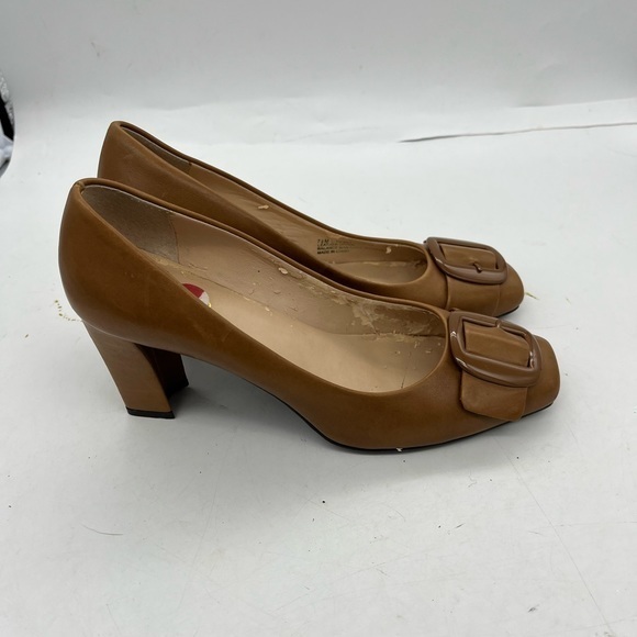 Franco Sarto Women’s Ticket Brown Genuine Leather Buckle Front Closed Toe Heels - Picture 10 of 12